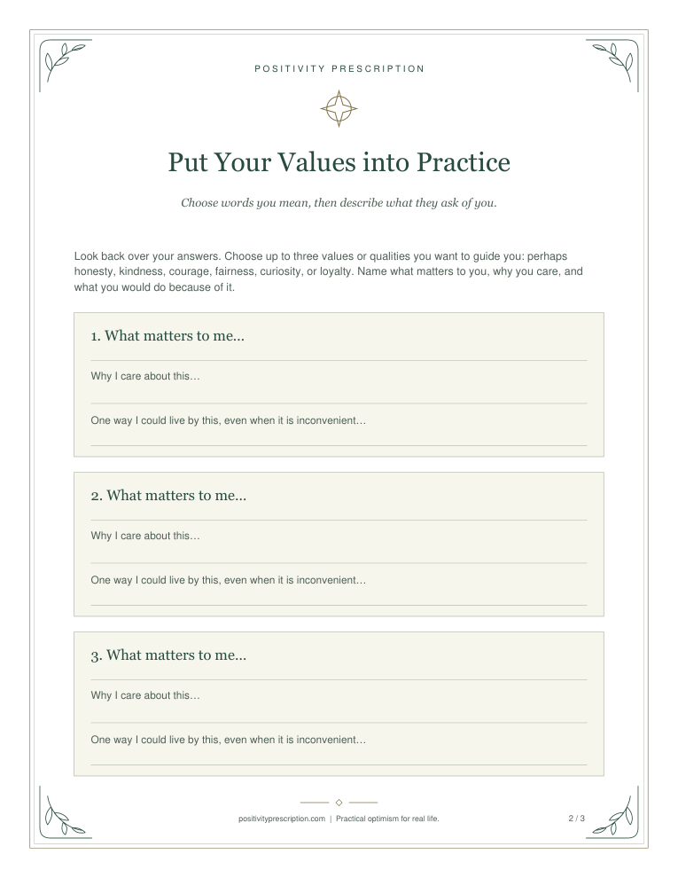 What I Stand For, page 2 of 3. The wording is also available under Read the prompts.